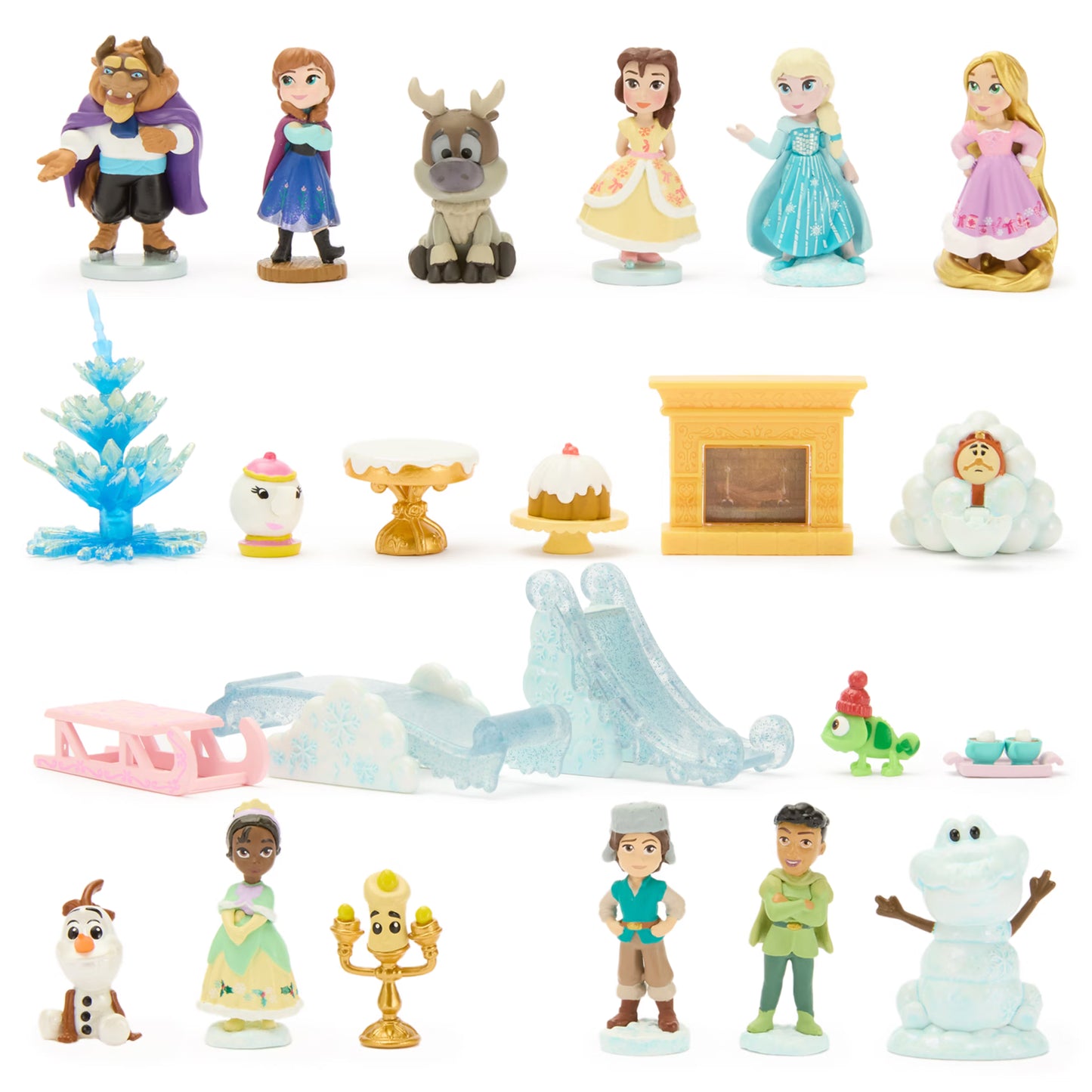 All 24 Disney micro figurines including Anna, Elsa, Belle, and Rapunzel