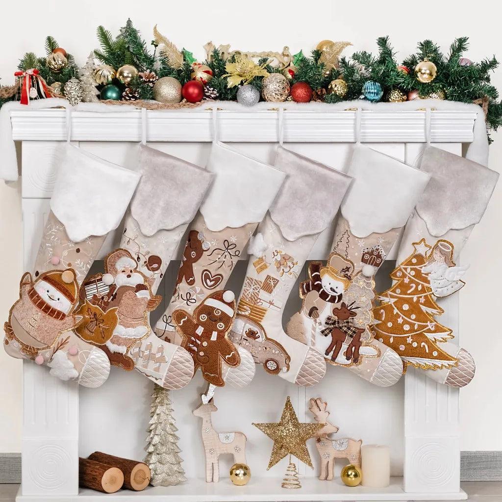 XL Vintage 2.5D Christmas Stocking Collection – Embroidered Knee-High Holiday Stockings